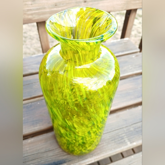 Other - Vibrant Vintage Yellow Green Blown Glass Vase